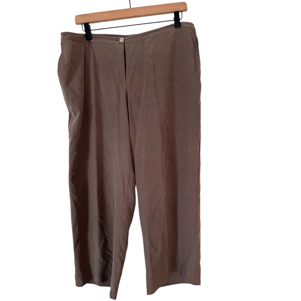 J Jill Brown Taupe Wide Leg Cropped Silk Pants Womens Size Medium